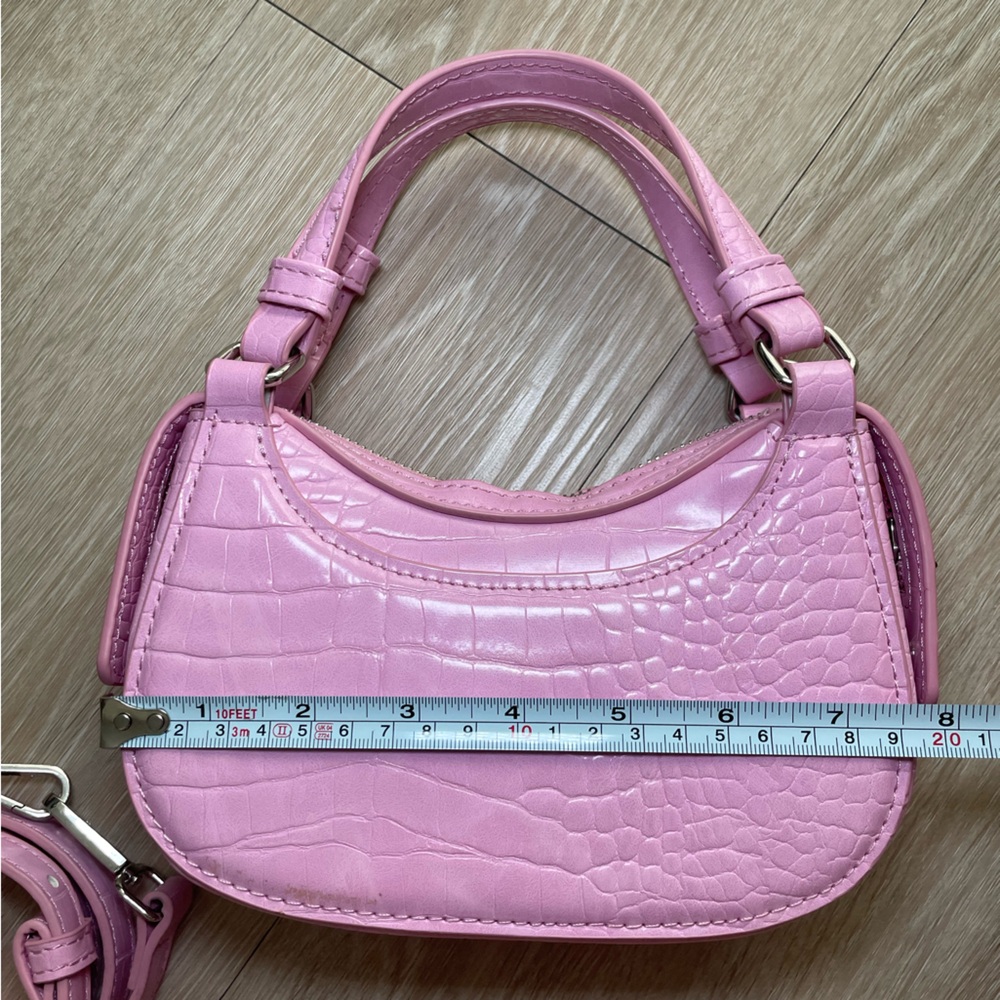 Zara Croc Embossed Top Handle Bag with Strap Pink Silver - Picture 13 of 16